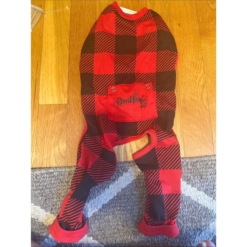 Top Paw Buffalo Plaid Dog Pajamas Small Red Black One Piece Pet Jumpsuit PJs